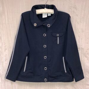 IActive PL Navy White Tripe Detail Snap Closure Mock Neck Athletic Jacket